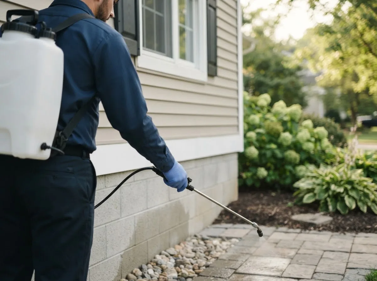 Pest control technician inspecting a home in Weatogue, CT
